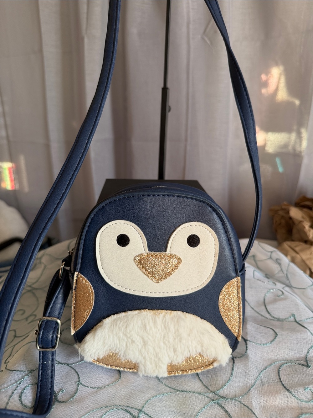 Target Navy Penguin Crossbody Bag with Gold Accents
